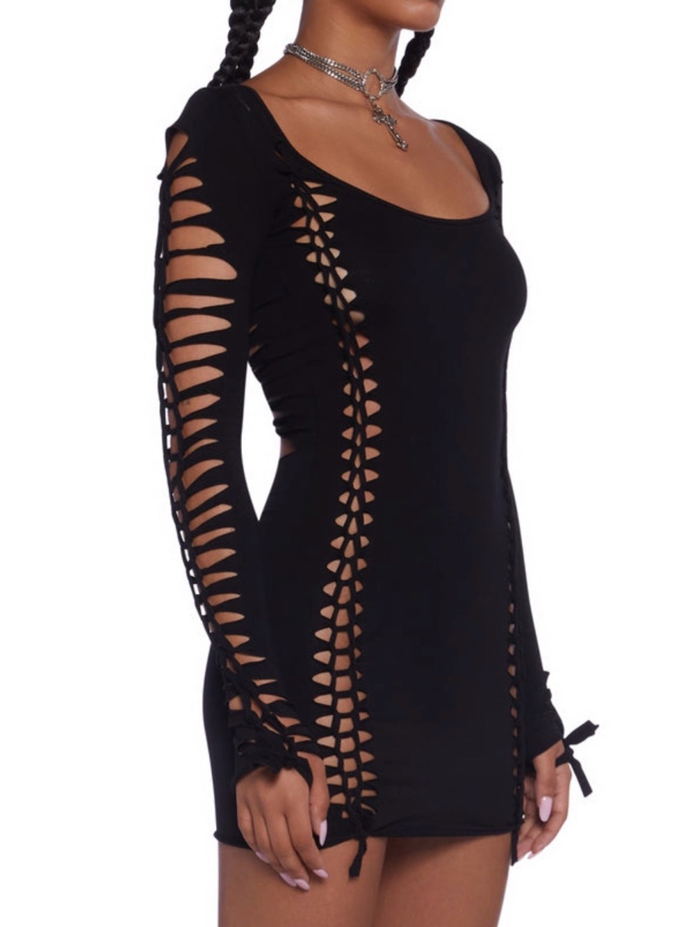 Black Cut Out Long Sleeve Bodycon Mini Dress